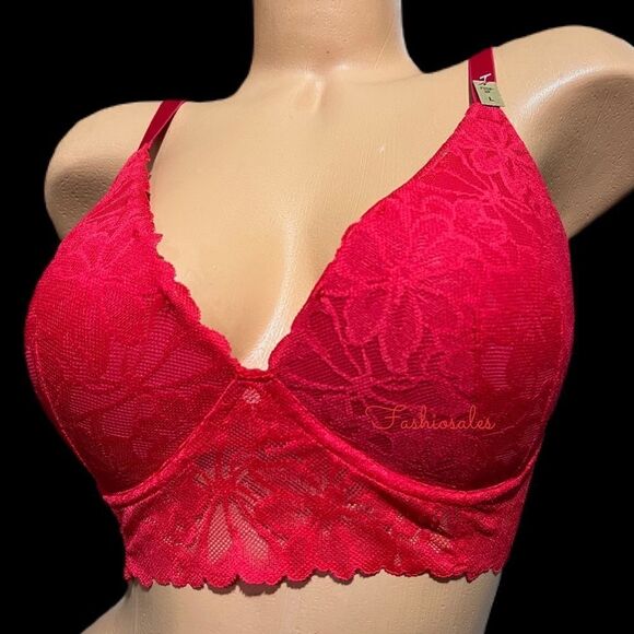 Victoria’s Secret PINK Push-up Padded Lace bralette bra Red X-Large - Picture 1 of 7